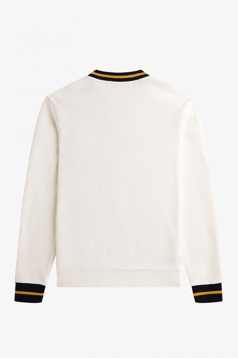 White Fred Perry Tipped Piqué Textured Jumper Men's Knitwear | PH 1327GSOL